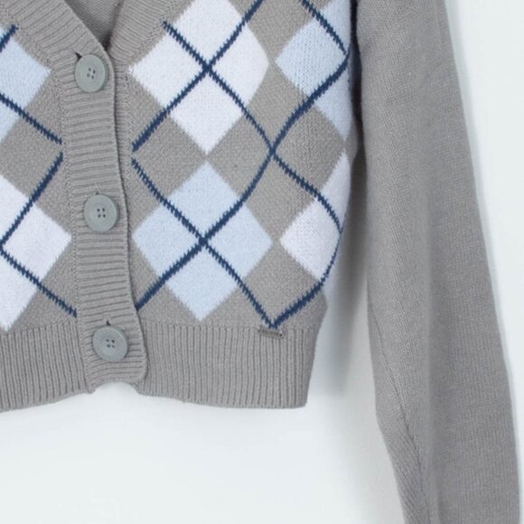 Hollister Easy Crop Button Front Argyle Print Sweater Cardigan Womens Size XS - Picture 4 of 9
